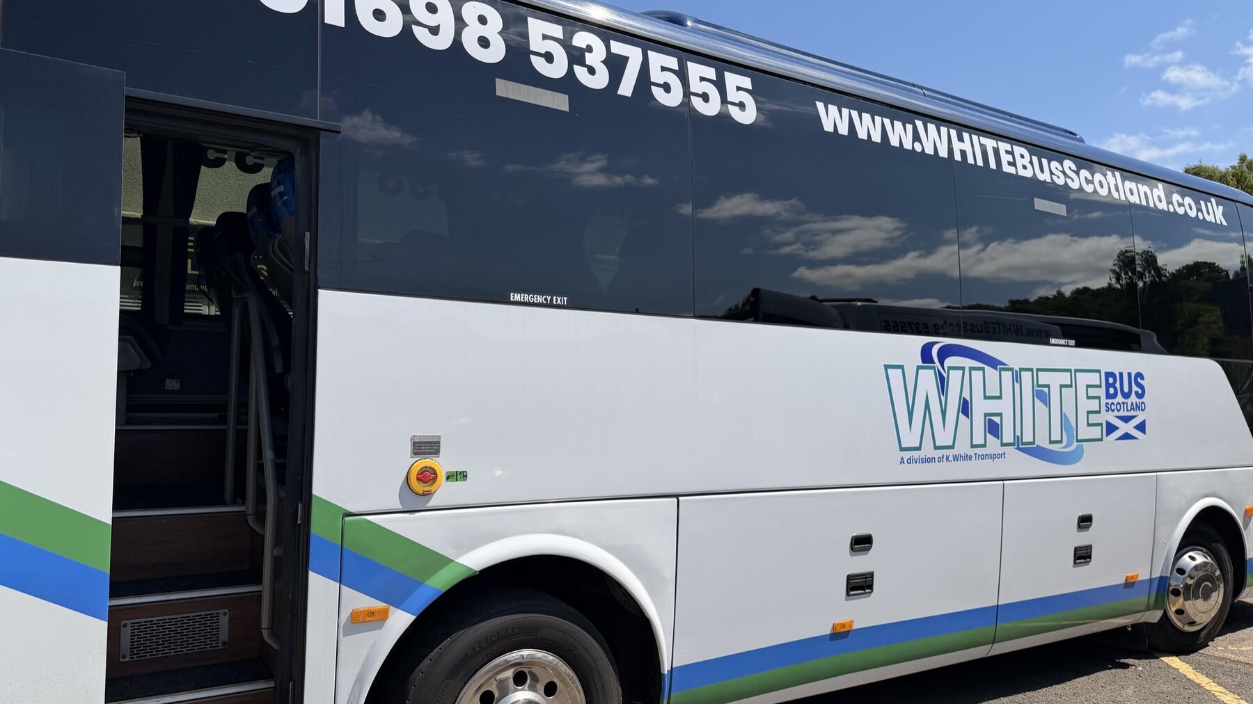 A White Bus Scotland coach in livery